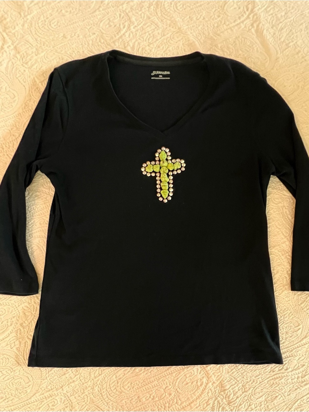 Statement Turquoise Stone & Rhinestone Cross — Size M - Picture 4 of 7
